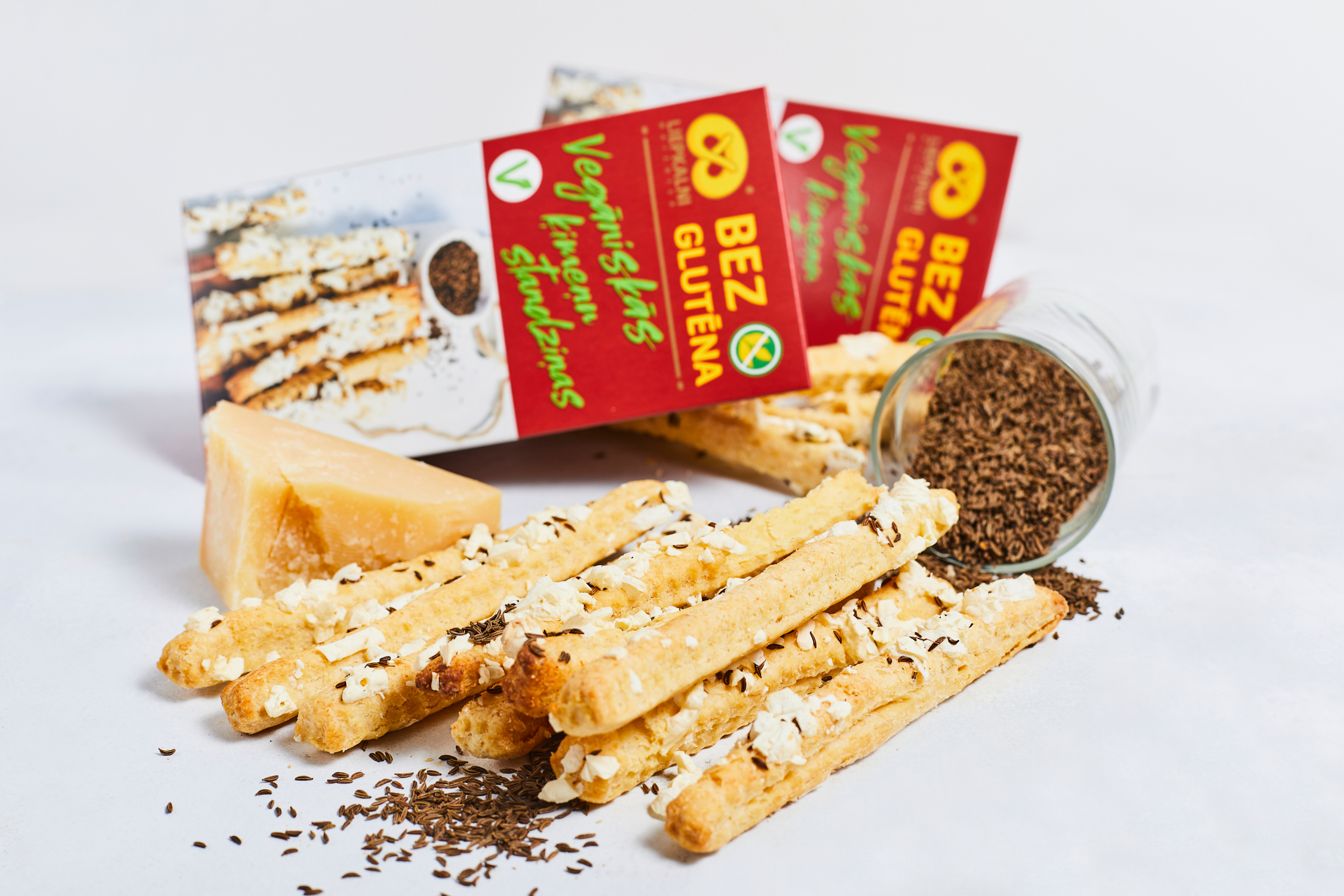 Vegan puff pastry sticks with cheese and caraway seeds
