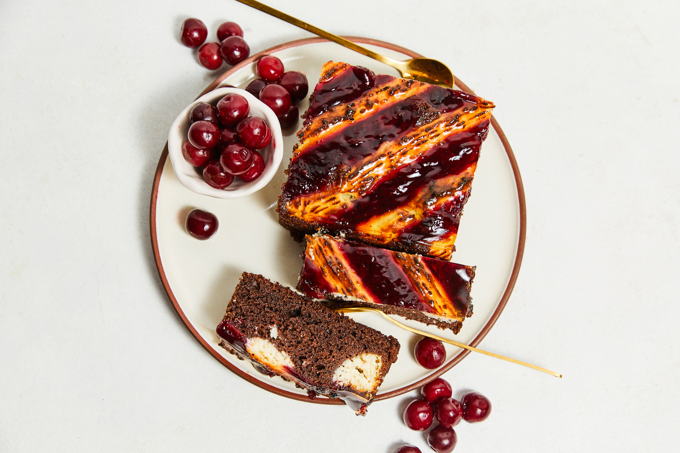Chocolate, curd, and cherry sheet cake