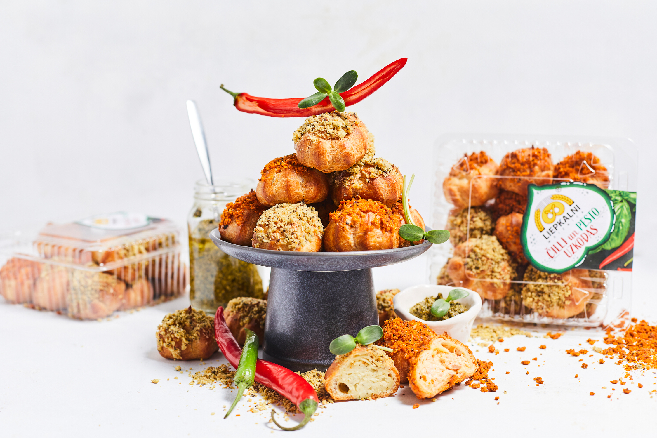 A selection of chilli-pesto snacks