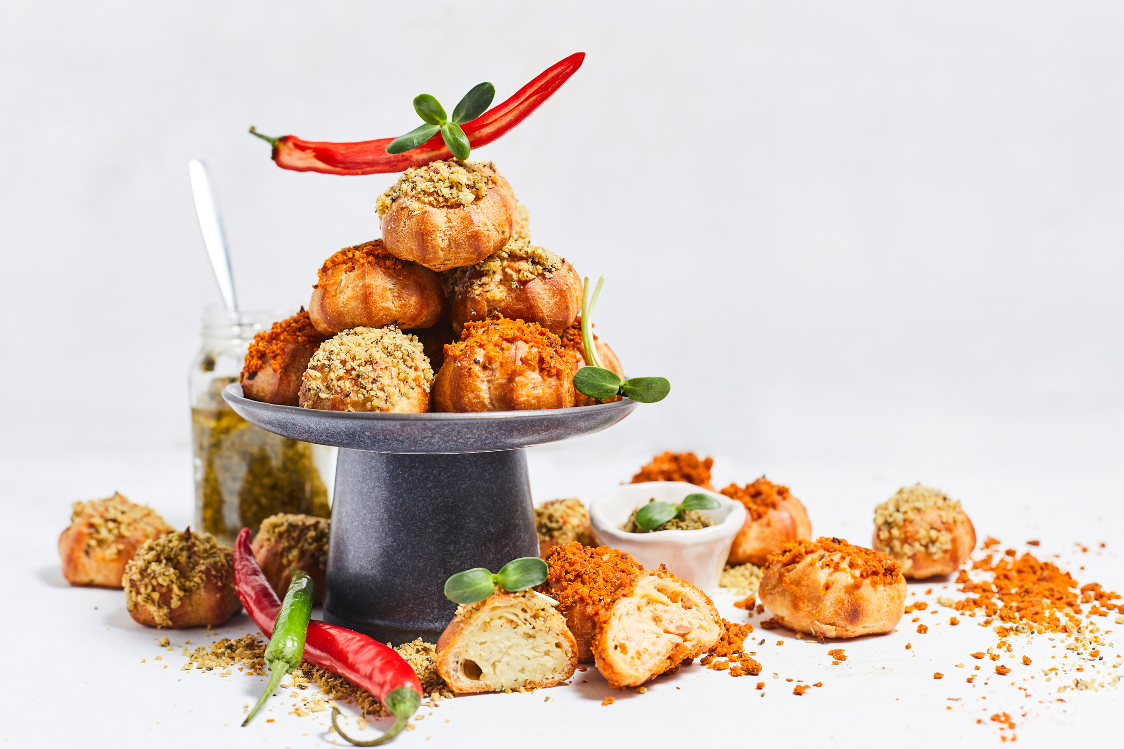A selection of chilli-pesto snacks