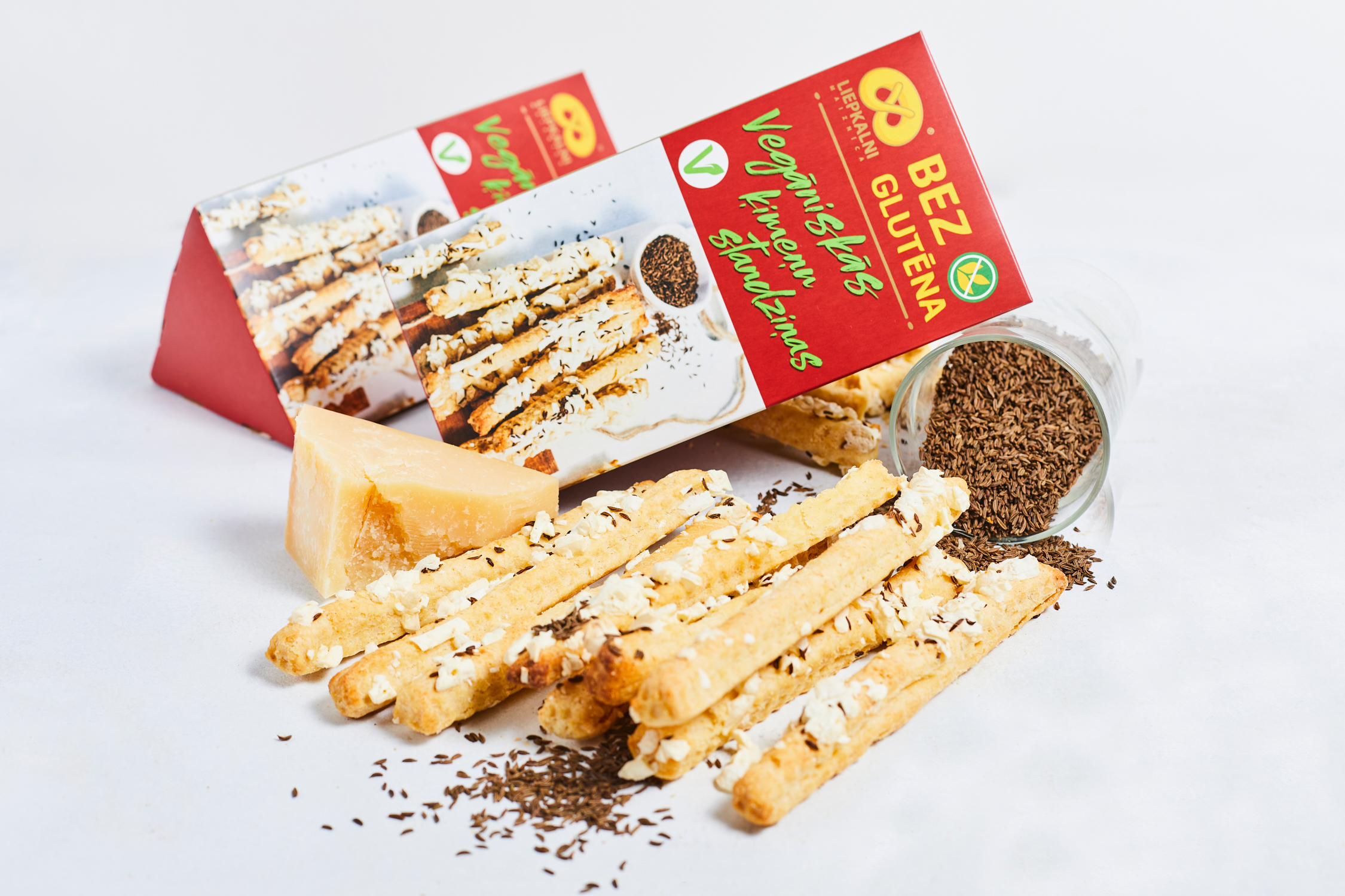 Vegan puff pastry sticks with cheese and caraway seeds